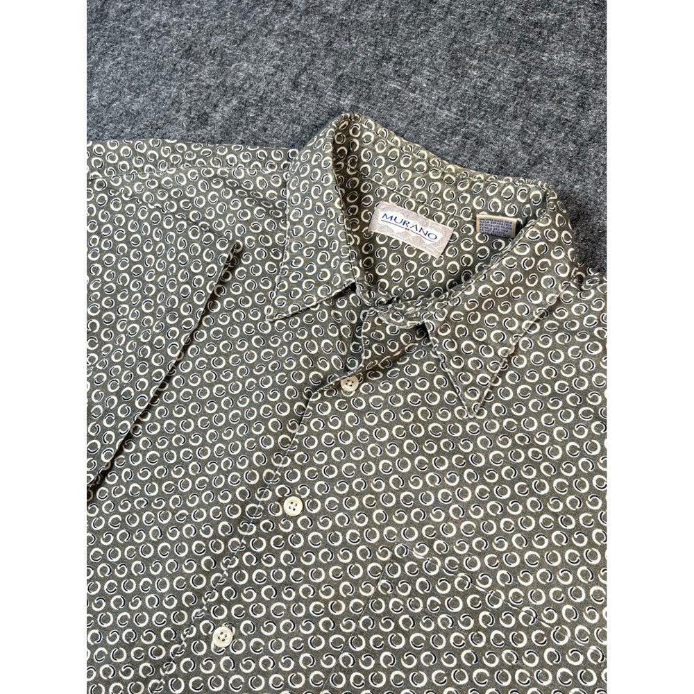 Vintage Murano Men XL Short Sleeve Button Down Shirt Circle Print Linen Blend